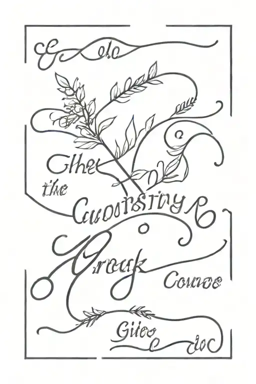 The words: curiosity courage Creation in the Greek language tattoo design idea