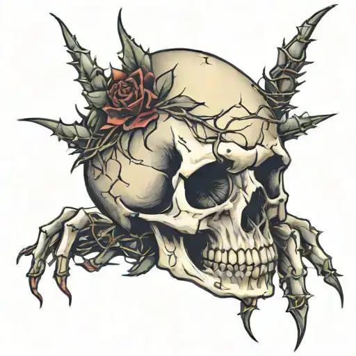 Skull hand coverd in thorns wrapped tattoo design idea