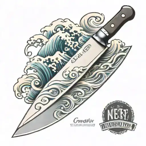 chef knife with waves inside of it  tattoo design idea