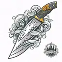 chef knife with waves inside of it  tattoo design idea