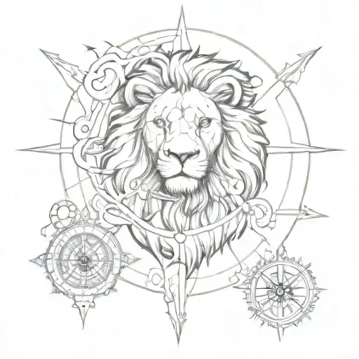 lion and compass  tattoo design idea