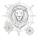 lion and compass  tattoo design idea