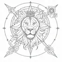 lion and compass  tattoo design idea