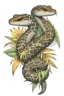 western diamondback rattlesnake and eastern diamondback rattlesnake wrapped around bird of paradise tattoo design idea