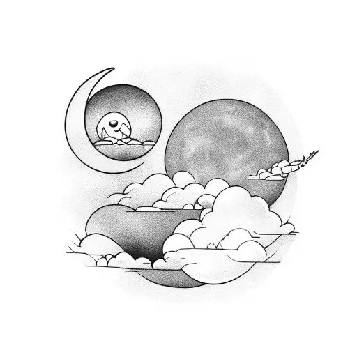 Birds with Moon and Clouds tattoo design idea