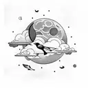 Birds with Moon and Clouds tattoo design idea