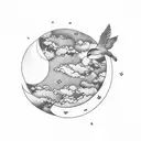Birds with Moon and Clouds tattoo design idea