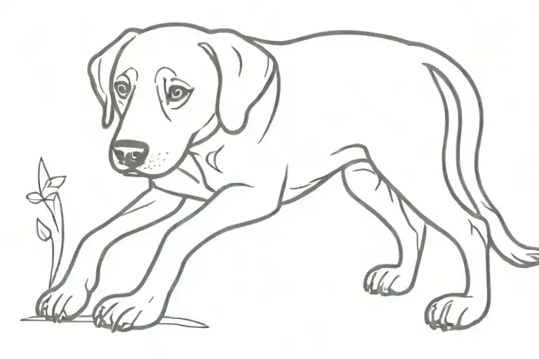 Labrador dog outline connected to a sketch doodle that says "banjo" tattoo design idea