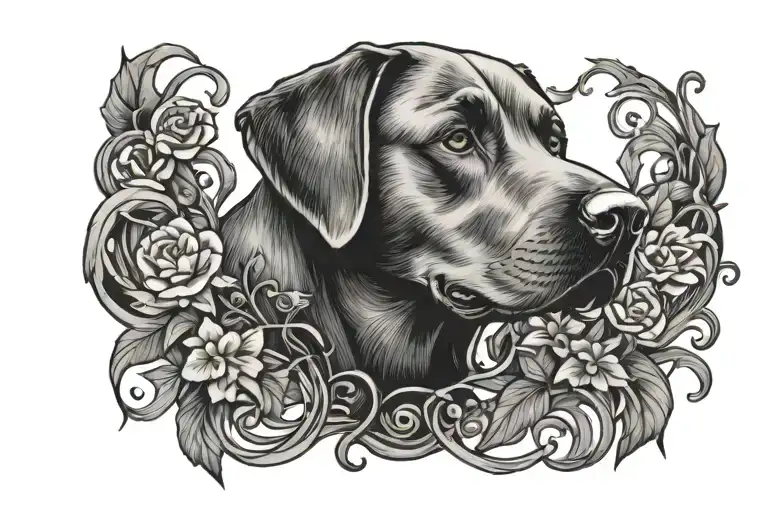 Labrador outline intertwined vines that spell out banjo tattoo design idea