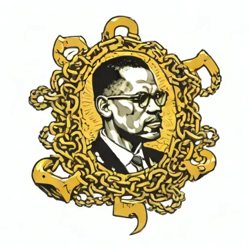 malcom x covered in chains tattoo design idea