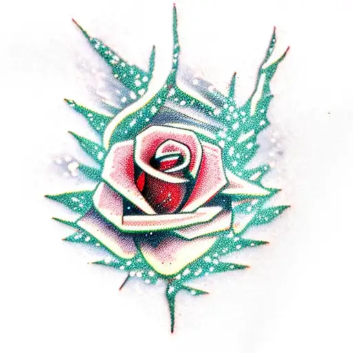 red rose green snow tattoo design idea