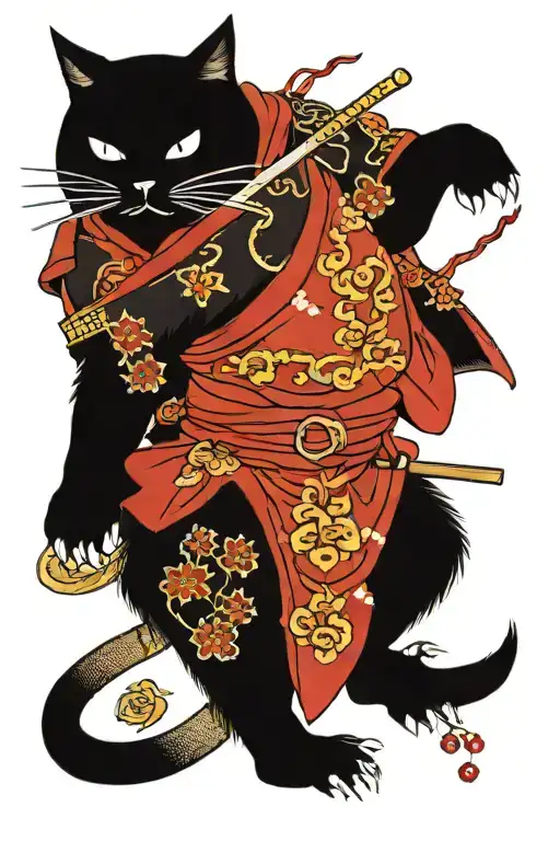 Samurai cat tattoo design idea