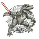 trex holding lightsaber duel tattoo design idea