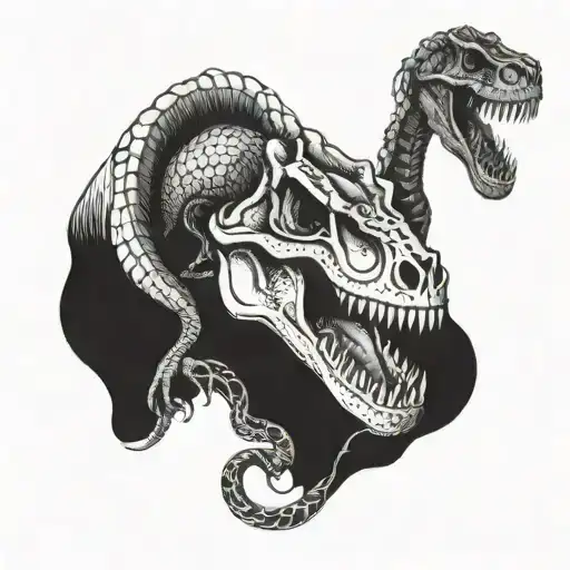 t-rex skull and two snakes tattoo design idea