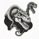 t-rex skull and two snakes tattoo design idea