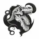 t-rex skull and two snakes tattoo design idea