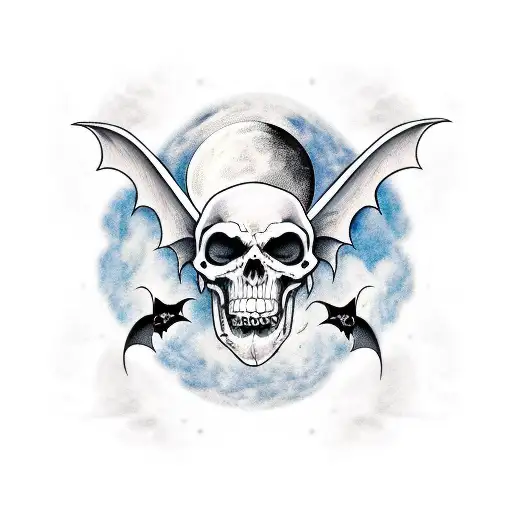 grim reaper sleeve with moon and clouds and bats  tattoo design idea