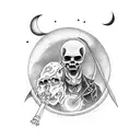 full body grim reaper with moon and clouds and bats  tattoo design idea
