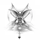 full body grim reaper with moon and clouds and bats  tattoo design idea