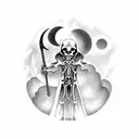 full body grim reaper with moon and clouds and bats  tattoo design idea