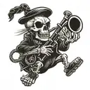 skeleton playing bagpipes driving rat rod tattoo design idea