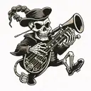 skeleton playing bagpipes driving rat rod tattoo design idea