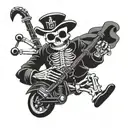 skeleton playing bagpipes driving rat rod tattoo design idea
