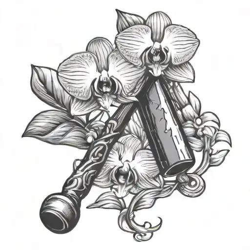 A carpenters hammer and an orchid tattoo design idea