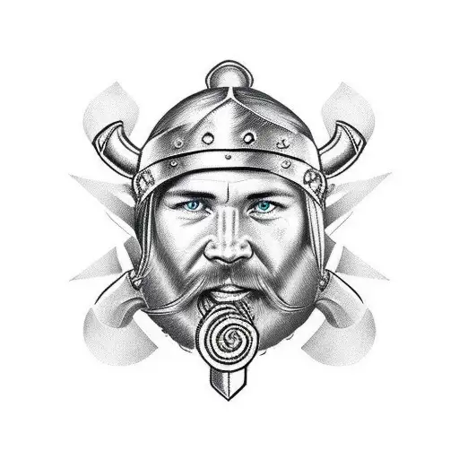 A realistic portrait of a Viking warrior with a pancreas cancer awareness ribbon as a headband tattoo design idea