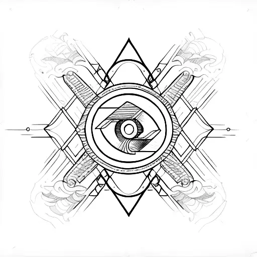 Abstract geometric design incorporating elements of trade tools and symbols tattoo design idea