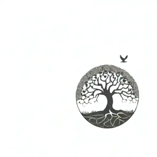 a celtic tree of life, make birds fly out of the broken portion of the circle. crisp linew tattoo design idea