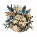 tree of life birds flying away tattoo design idea