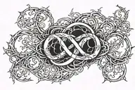 ring thorn bush, neck intertwined infinity symbols tattoo design idea