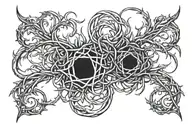 ring thorn bush, neck intertwined infinity symbols tattoo design idea