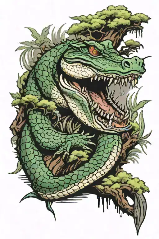 alligator and cypress trees  tattoo design idea