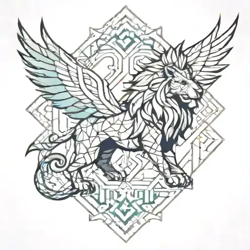 combination of lion and phoenix tattoo design idea