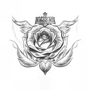 rose surrounded by Greek crown of leaves with a halo and Viking symbol for salvation tattoo design idea