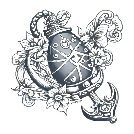 anchor with a lady bug resting tattoo design idea