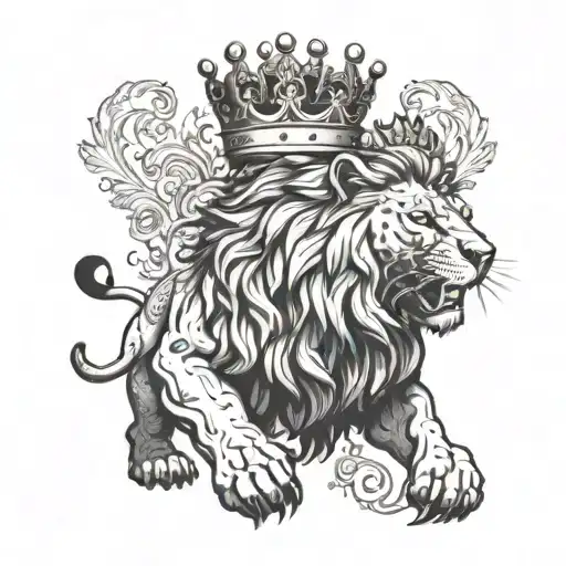 A lion wrestler wearing a crown facing off against a fierce opponent tattoo design idea
