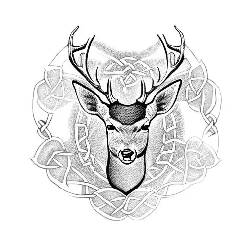 Celtic Deer with roses tattoo design idea