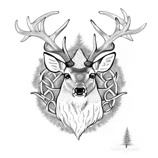 Celtic Deer, antlers turn into tree tattoo design idea