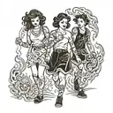 four people walking through fire tattoo design idea