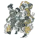 four people walking through fire tattoo design idea