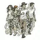 four people walking through fire tattoo design idea