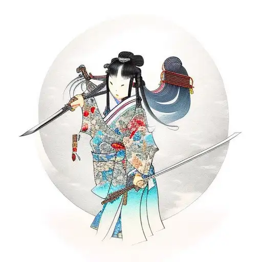 japanese girl with a sword  tattoo design idea