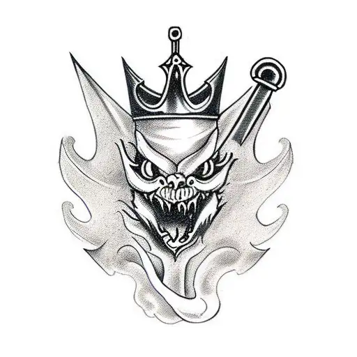 book with a dagger and a crown and a dragon  tattoo design idea