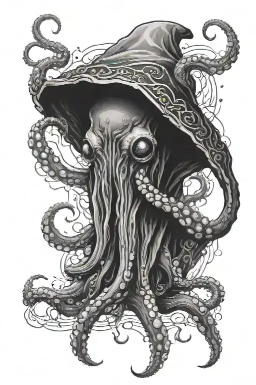 tattoo of a mystical octopus in a hood without a face tattoo design idea