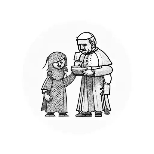 a mother giving her child to three demônio popes tattoo design idea