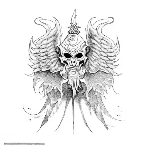 A muay thai fighter with demonic wings and a book of heretical teachings tattoo design idea