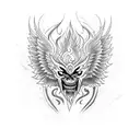 A muay thai fighter with demonic wings and a book of heretical teachings tattoo design idea